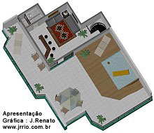 Fully furnished 3D floor plan rendering - Penthouse - Rio, 1996