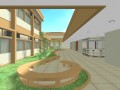 3D Exterior Rendering - Courtyard, garden, and building