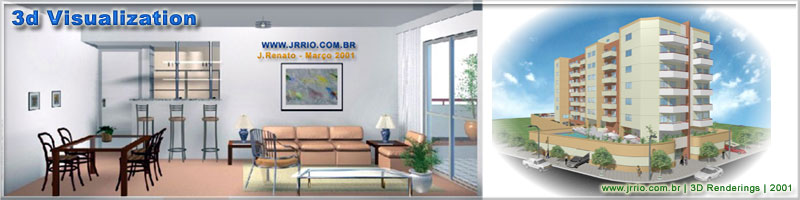 Panoramic 3d interior view of an apartment and 3d exterior rendering of the building