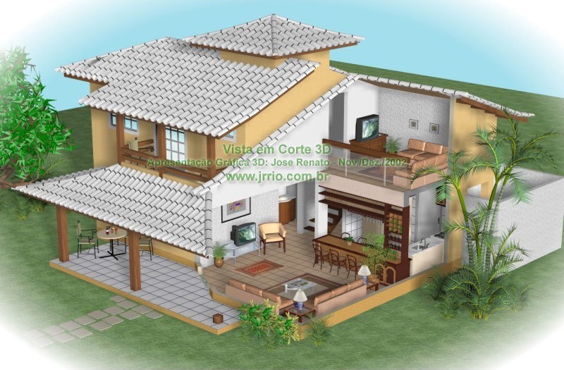 3D Beach House Cutaway - 3D Section Rendering