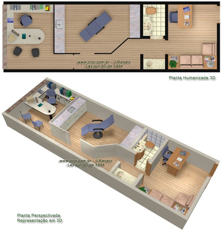 Interiors of an office |  Plan view and dollhouse view