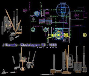 Sky horse crane and petrol-oil refinery 3D Model made in 1993 - site plan and aerial views