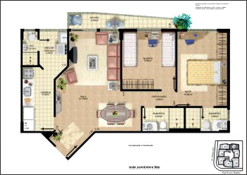 Fully furnished 3D  floor plan rendering