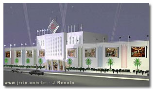 Malls faade lit up at night - Renovation proposal - 3D exterior rendering