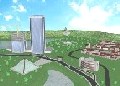 Illustration of an imaginary city - 1992 - Aerial view