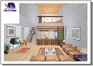 3D Interior Architectural Rendering - Beach House lounge, bar and kitchen
