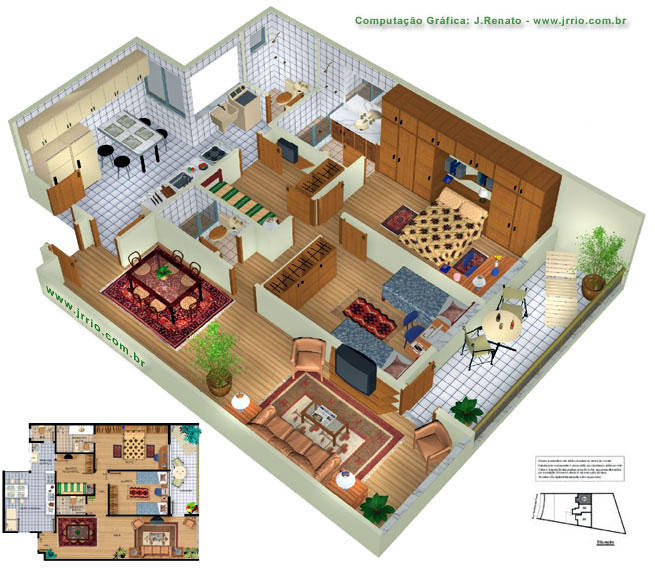 Fully furnished apartment - Dolls house view - 3D floor plan renderings