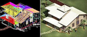 House Rendering Process: Wire-frame and 3D Rendering
